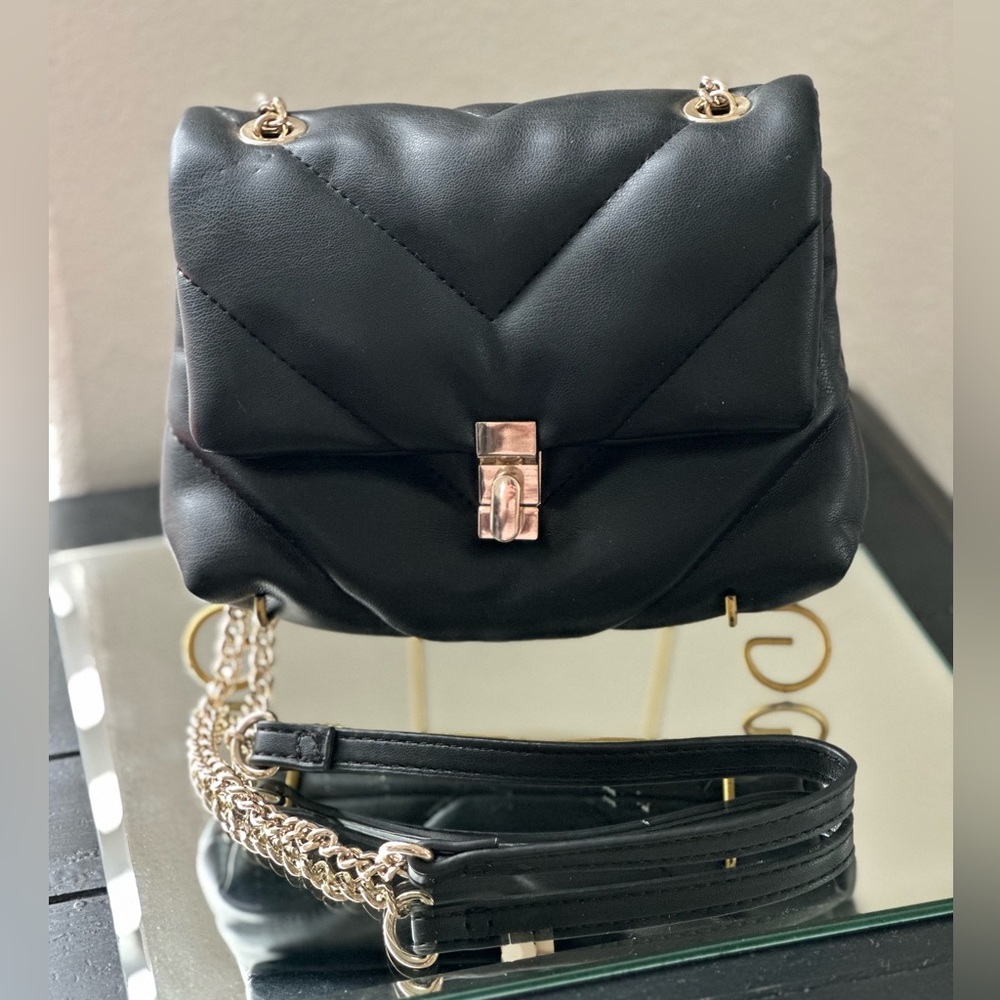 Zara Petite Quilted Handbag in Black with Gold Chain, New without tags